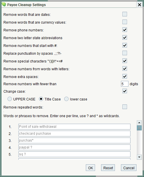 Payee Cleanup Settings