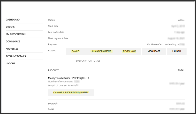 How do I change or cancel my MoneyThumb Subscription?
